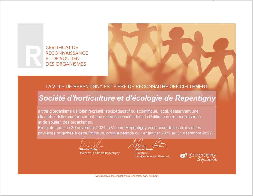 Certificat de reconnaissance et de soutien des organismes - Nov 2024 Certificat de reconnaissance et de soutien des organismes - Nov 2024